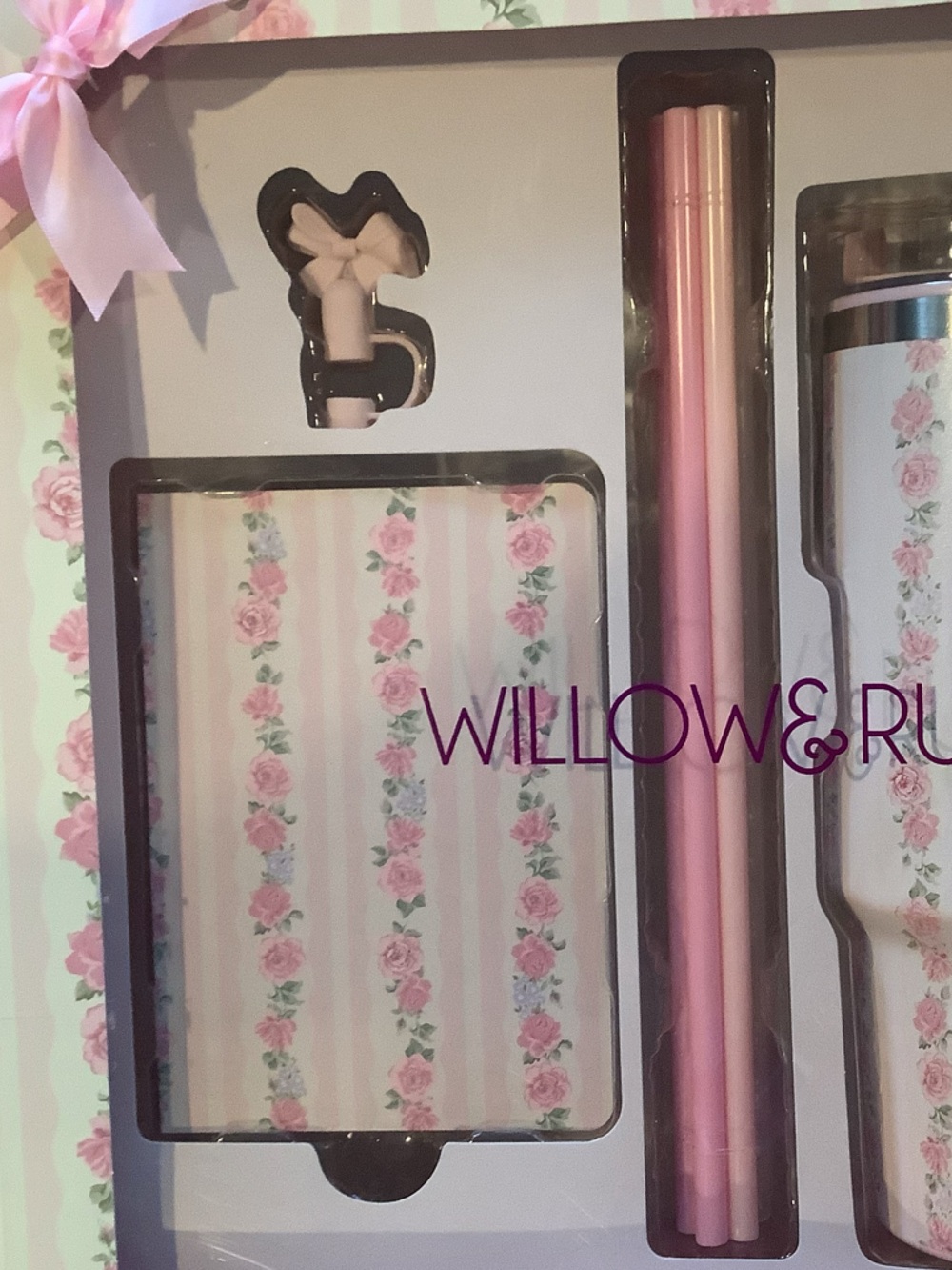 Willow & Ruby Pink Floral Tumbler Straw & Notebook Gift Set New - Picture 2 of 5